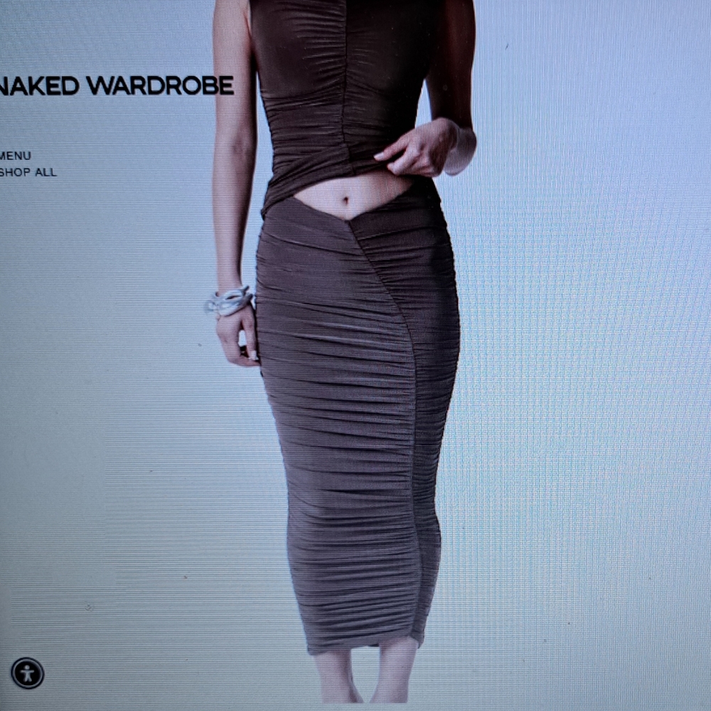 NAKED WARDROBE NWOT ruched skirt (commercial picture, in brown, to show detail)